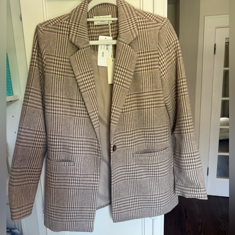 Z Supply Tan Blazer Tailored Fit Notched Lapels